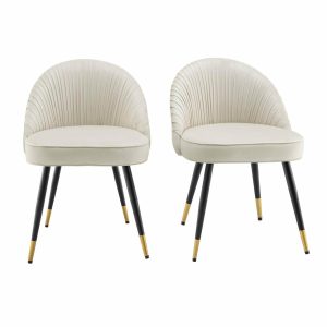 Miyae Set Of 2 Pleated Champange Velvet Upholstered Dining Chairs Dining