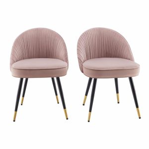 Miyae Set Of 2 Pleated Pale Pink Velvet Upholstered Dining Chairs Dining