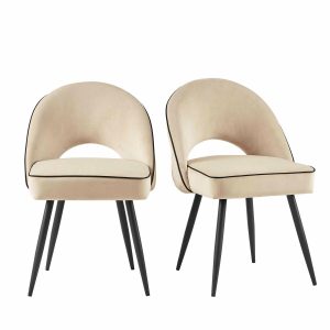 Oakley Set Of 2 Champagne Velvet Upholstered Dining Chairs With Contrast Piping Boucle Dining Chairs