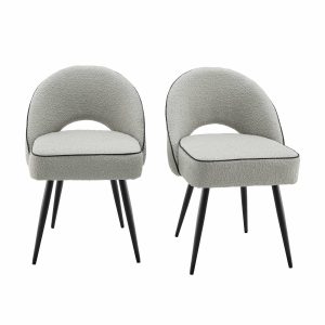 Oakley Set Of 2 Gray Boucle Upholstered Dining Chairs With Piping Boucle Dining Chairs