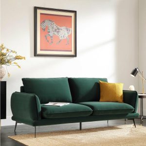 Obriel Forest Green Velvet Sofa, 3-Seater Sofas