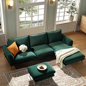 Obriel Forest Green Velvet Sofa, Grande Chaise Sofa Right Hand Sofas