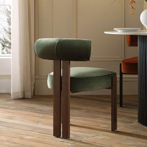 Ophelia Moss Green Velvet Dining Chair Boucle Dining Chairs