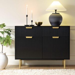 Richmond Ridged 2-Door Cabinet With Drawers, Matte Black Cabinets And Sideboards