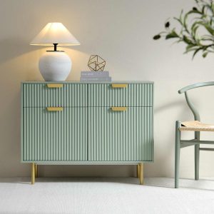 Richmond Ridged 2-Door Cabinet With Drawers, Matte Sage Green Cabinets And Sideboards