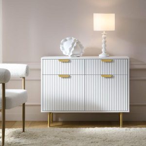 Richmond Ridged 2-Door Cabinet With Drawers, Matte White Cabinets And Sideboards