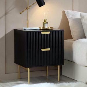 Richmond Ridged 2 Drawer Nightstand, Matte Black Bedroom