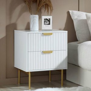 Richmond Ridged 2 Drawer Nightstand, Matte White Bedroom