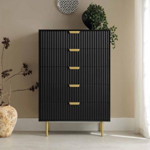 Richmond Ridged 5 Drawer Dresser, Matte Black Bedroom