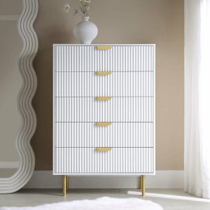 Richmond Ridged 5 Drawer Dresser, Matte White Bedroom