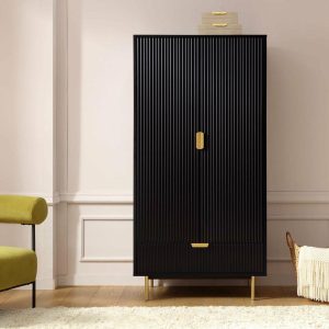 Richmond Ridged Double Closet With Drawer, Matte Black Bedroom