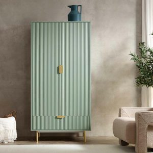 Richmond Ridged Double Closet With Drawer, Matte Sage Green Bedroom