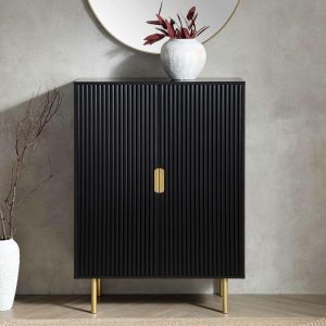 Richmond Ridged Highboard Storage Cabinet, Matte Black Cabinets And Sideboards