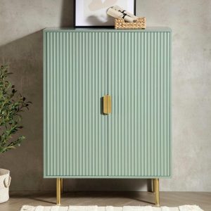 Richmond Ridged Highboard Storage Cabinet, Matte Sage Green Cabinets And Sideboards