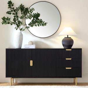 Richmond Ridged Large Sideboard, Matte Black Cabinets And Sideboards