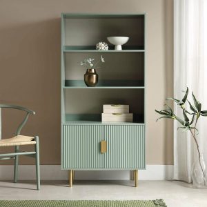 Richmond Ridged Tall Bookcase With Doors, Matte Sage Green Bookcases