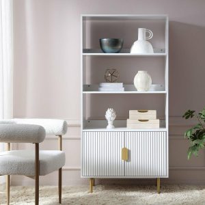 Richmond Ridged Tall Bookcase With Doors, Matte White Lounge