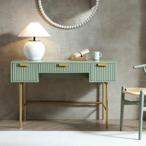 Richmond Ridged Vanity Table, Matte Sage Green Bedroom