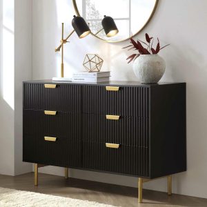 Richmond Ridged Wide 6 Drawer Dresser, Matte Black Bedroom