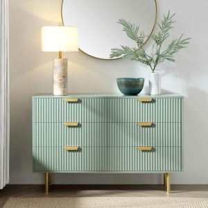 Richmond Ridged Wide 6 Drawer Dresser, Matte Sage Green Bedroom