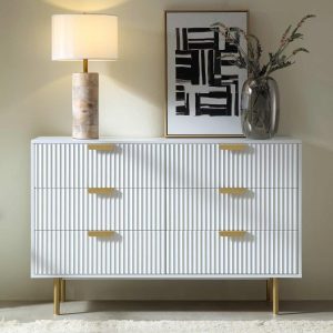 Richmond Ridged Wide 6 Drawer Dresser, Matte White Bedroom