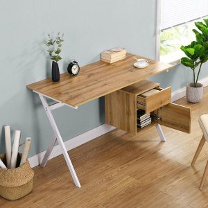 Sion Oak Office Desk With Drawer & Cupboard Desks