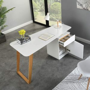 Soren Oak And White Desk With Cupboard Desks