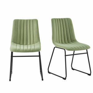 Sutton Set Of 2 Sage Green Velvet Fabric Fluted Dining Chairs With Metal Frame Dining