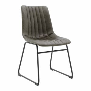 Sutton Set Of 2 Vegan Leather Fluted Dining Chairs With Metal Frame (Steel Grey) Dining