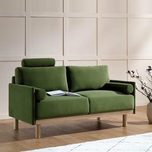 Timber Fern Green Velvet Sofa, 2-Seater Sofas