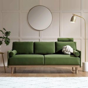 Timber Fern Green Velvet Sofa, 3-Seater Sofas