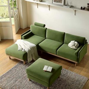 Timber Fern Green Velvet Sofa, Large 3-Seater Chaise Sofa Left Hand Sofas