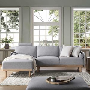 Timber Grey Marl Fabric Sofa, Large 3-Seater Chaise Sofa Left Hand Sofas