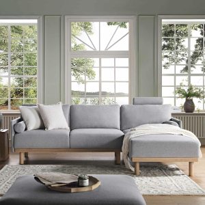 Timber Grey Marl Fabric Sofa, Large 3-Seater Chaise Sofa Right Hand Sofas