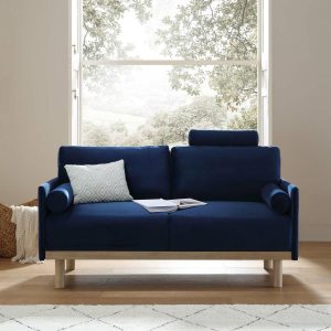 Timber Navy Blue Velvet Sofa, 2-Seater Sofas