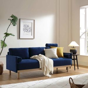 Timber Navy Blue Velvet Sofa, 3-Seater Sofas