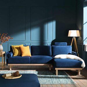 Timber Navy Blue Velvet Sofa, Large 3-Seater Chaise Sofa Right Hand Sofas