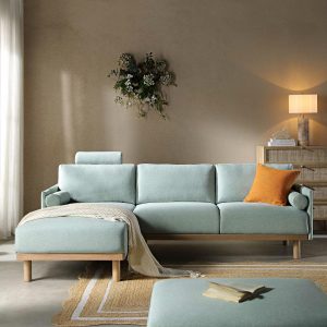 Timber Sage Green Fabric Sofa, Large 3-Seater Chaise Sofa Left Hand Sofas