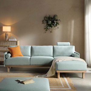 Timber Sage Green Fabric Sofa, Large 3-Seater Chaise Sofa Right Hand Sofas