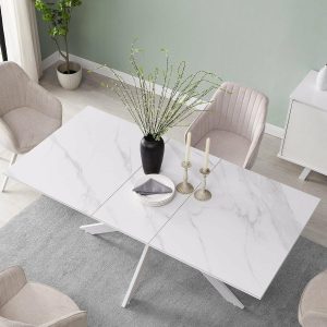 Varden White Ceramic Extending Dining Table Dining