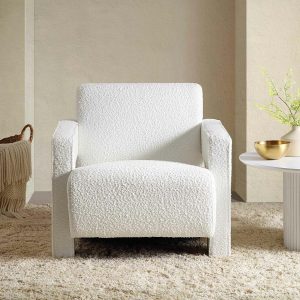 Brompton Sculptural Armchair, White Boucle Armchairs