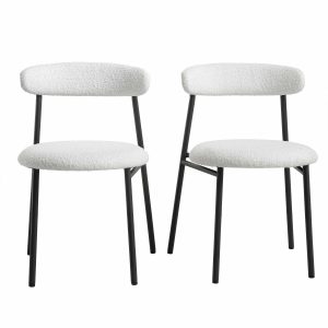 Donna Set Of 2 White Boucle Dining Chairs Boucle Dining Chairs