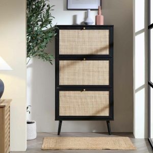 Frances Rattan 3 Tier Shoe Cabinet, Black Cabinets And Sideboards