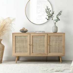 Frances Woven Rattan 3-Door Sideboard, Natural Cabinets And Sideboards