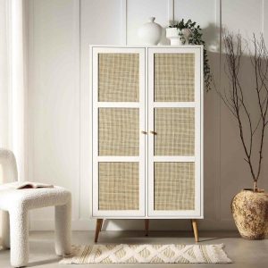 Frances Woven Rattan Compact Double Closet, White Bedroom