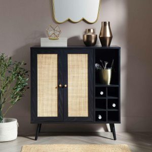 Frances Woven Rattan Drinks Cabinet, Black Cabinets And Sideboards