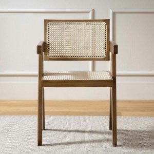 Jeanne Light Walnut Cane Rattan Solid Beech Wood Dining Chair Dining