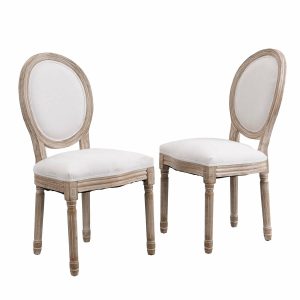 Lainston Set Of 2 Classic Limewashed Wooden Dining Chairs, Beige Dining