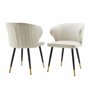 Langham Set Of 2 Champagne Velvet Upholstered Carver Dining Chairs Dining