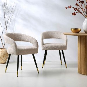 Laurel Wave Taupe Boucle Set Of 2 Dining Chairs Dining